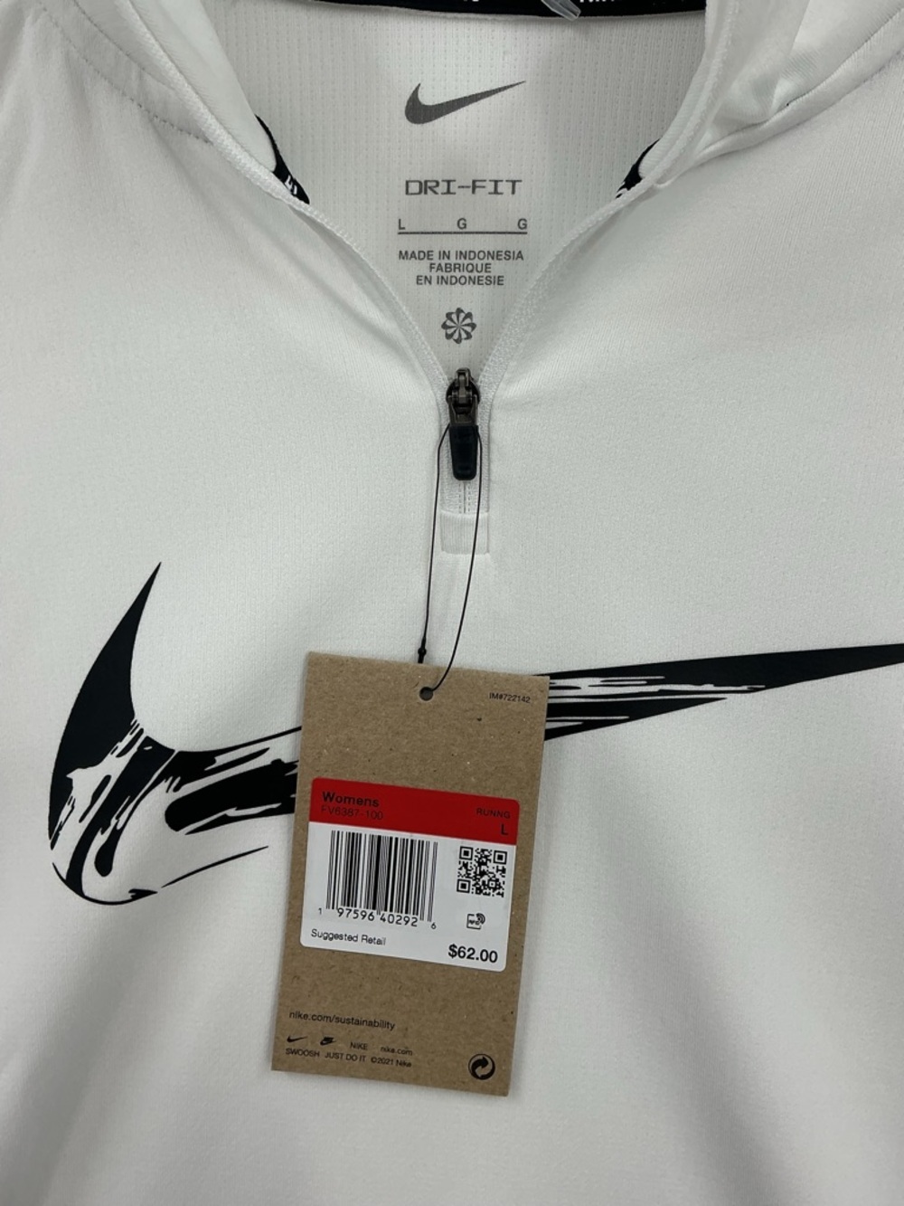 Nike White Women's Long-Sleeve Quarter-Zip Top with Black 818 Swoosh - Picture 4 of 6